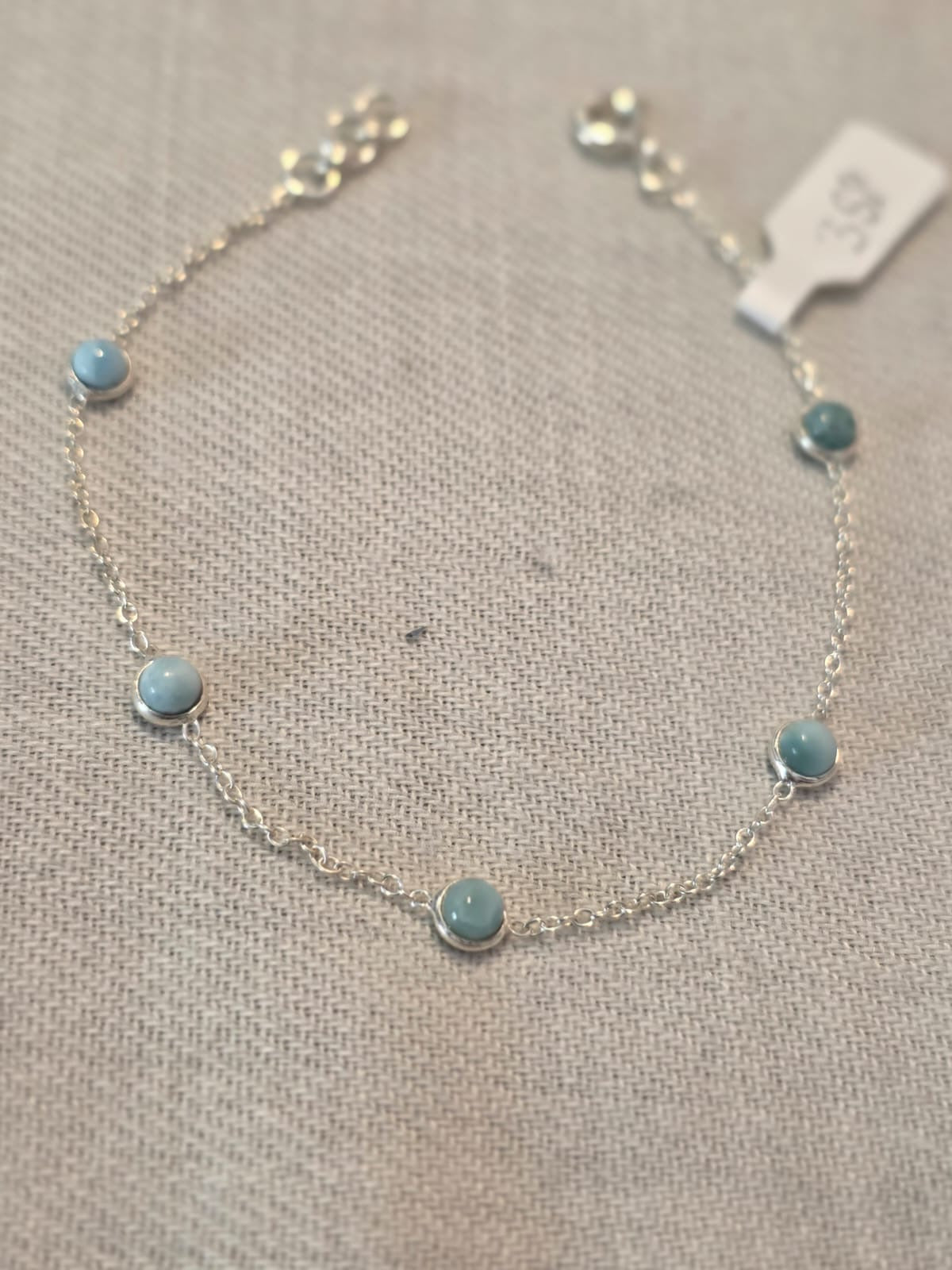 Pulseira em Prata 925 e Pedras Larimar.