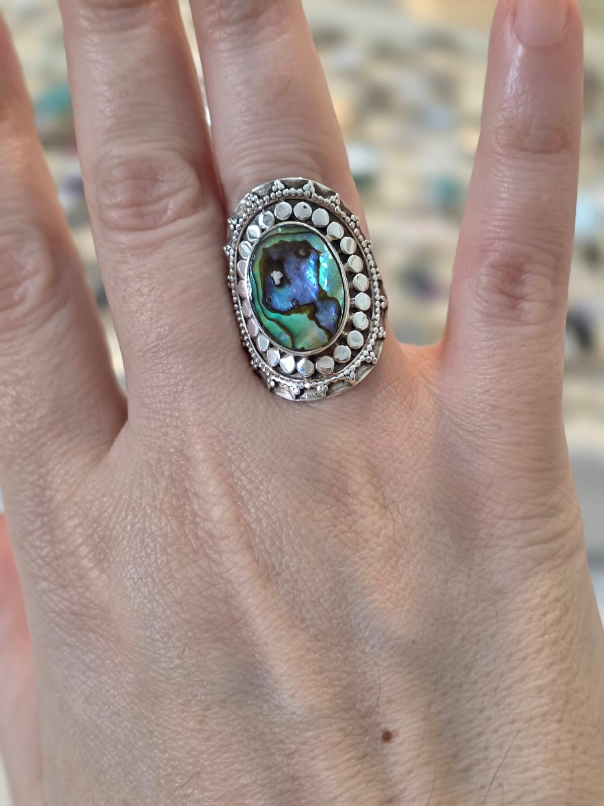 Anel em Prata 925 Abalone af13a
