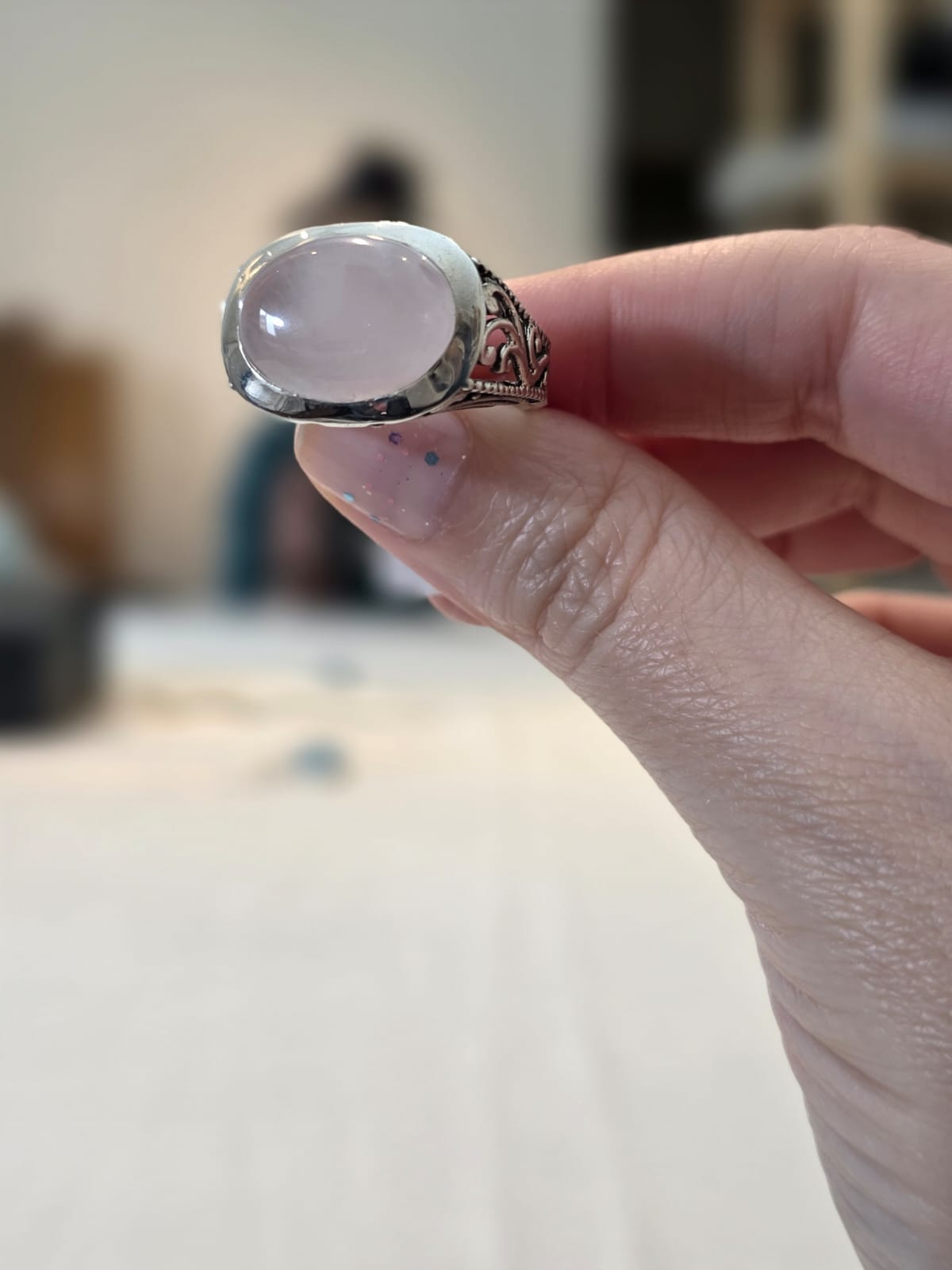 Anel Prata 925 e Quartzo Rosa af561