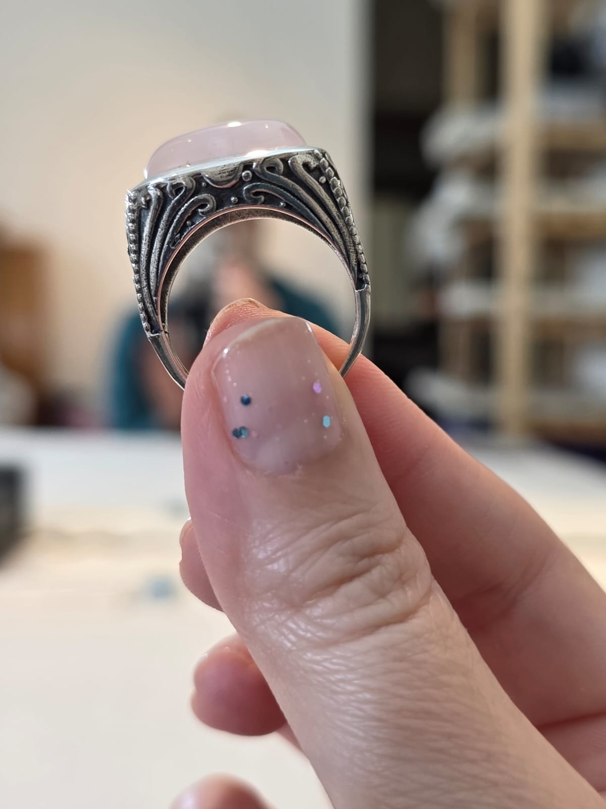 Anel Prata 925 e Quartzo Rosa af561