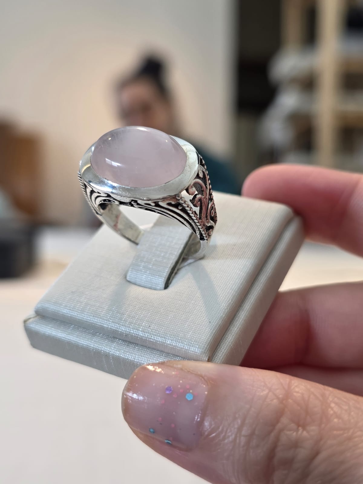 Anel Prata 925 e Quartzo Rosa af561