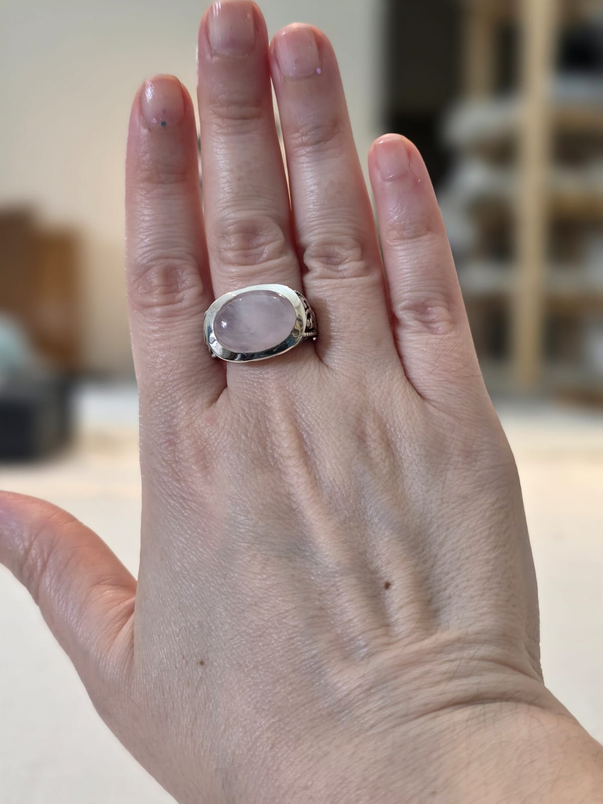 Anel Prata 925 e Quartzo Rosa af561