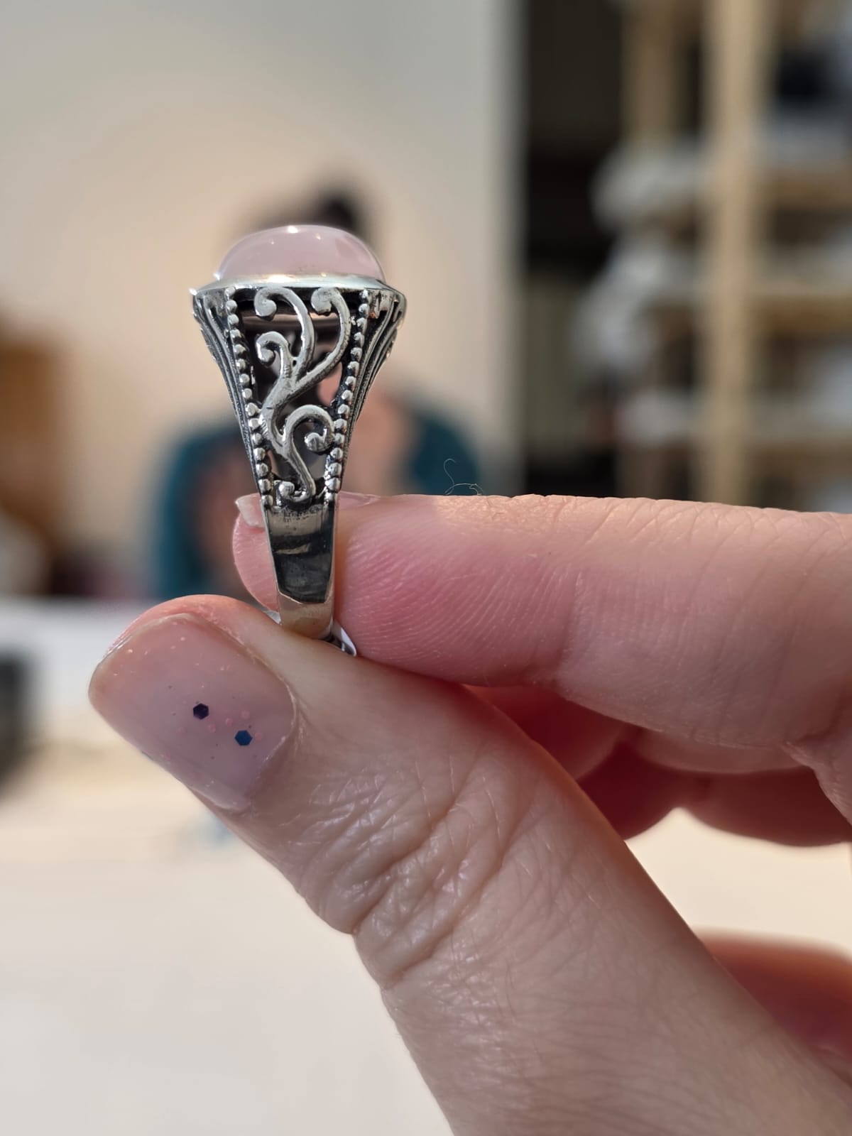 Anel Prata 925 e Quartzo Rosa af561