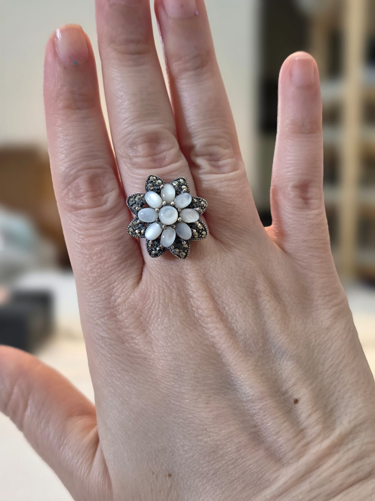 Anel Prata 925, Madrepérola e Marcassitas af185