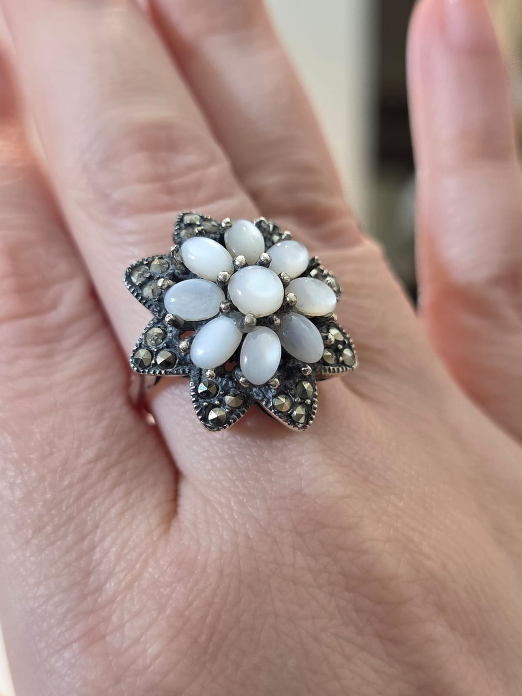 Anel Prata 925, Madrepérola e Marcassitas af185