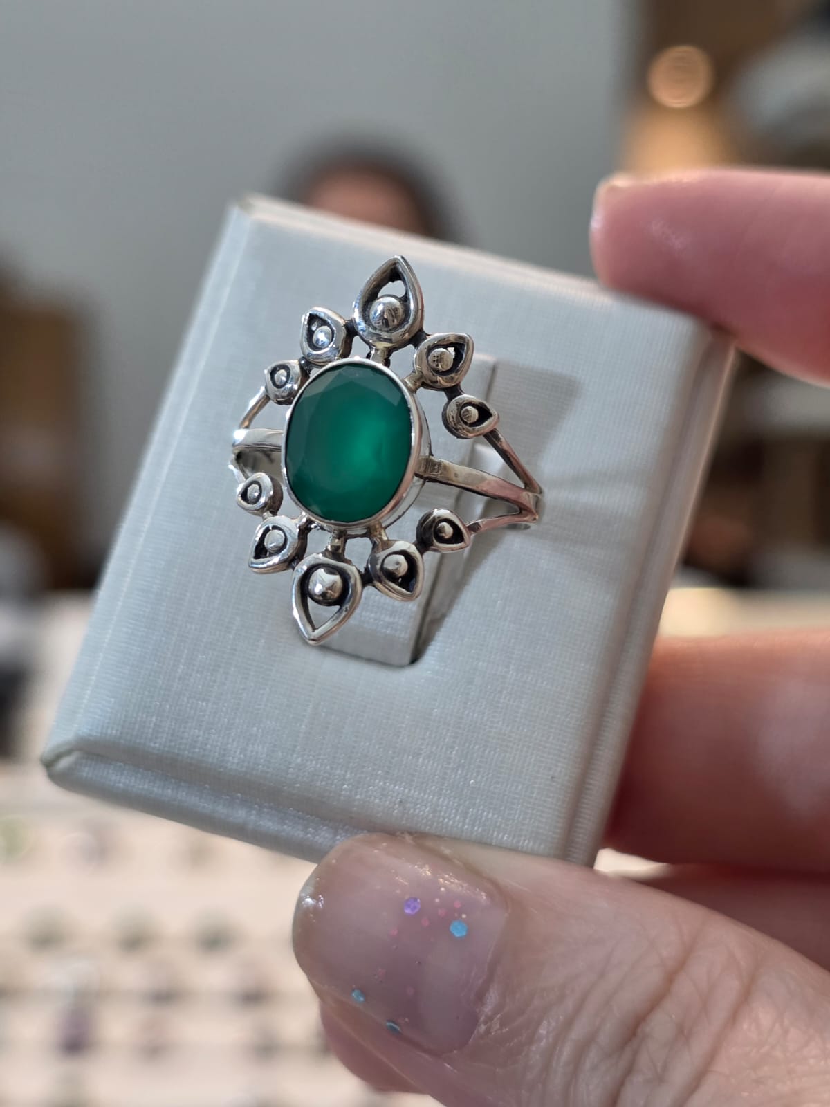 Anel em Prata 925 e Crisoprasio af522a