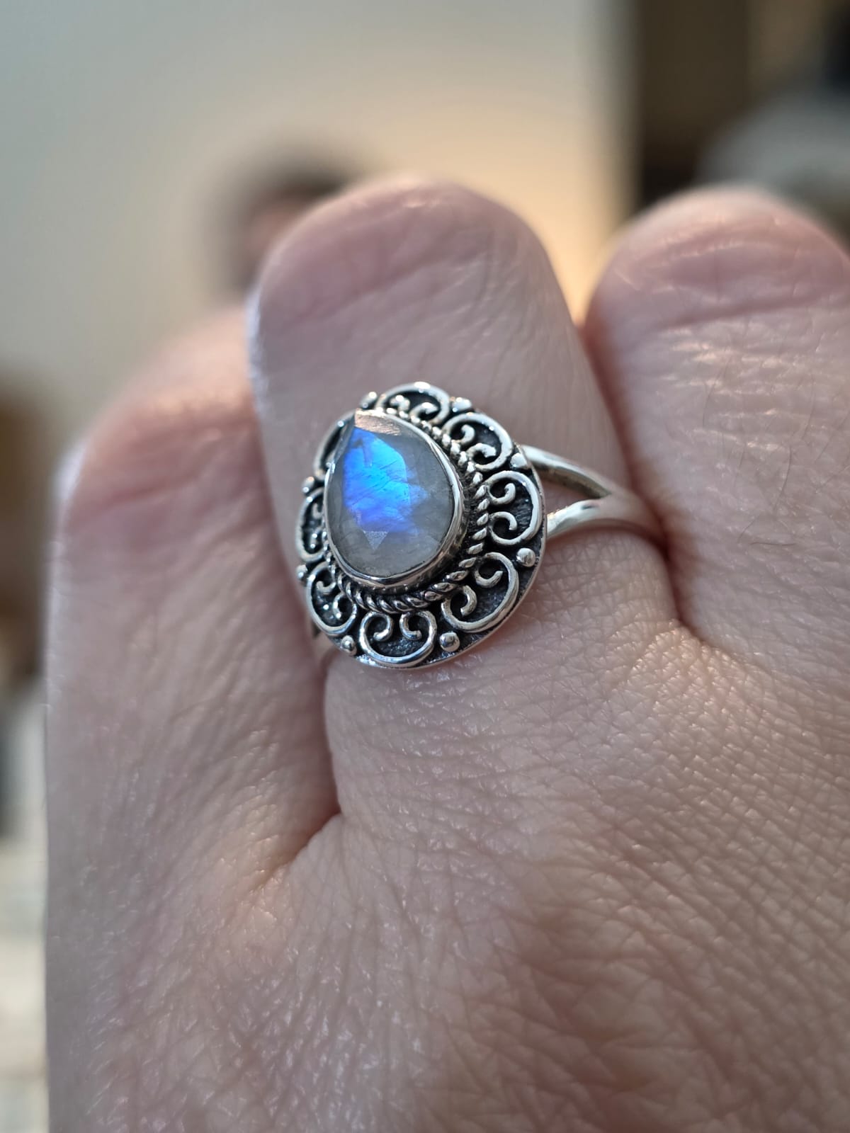 Anel em Prata 925 e Pedra da Lua af497