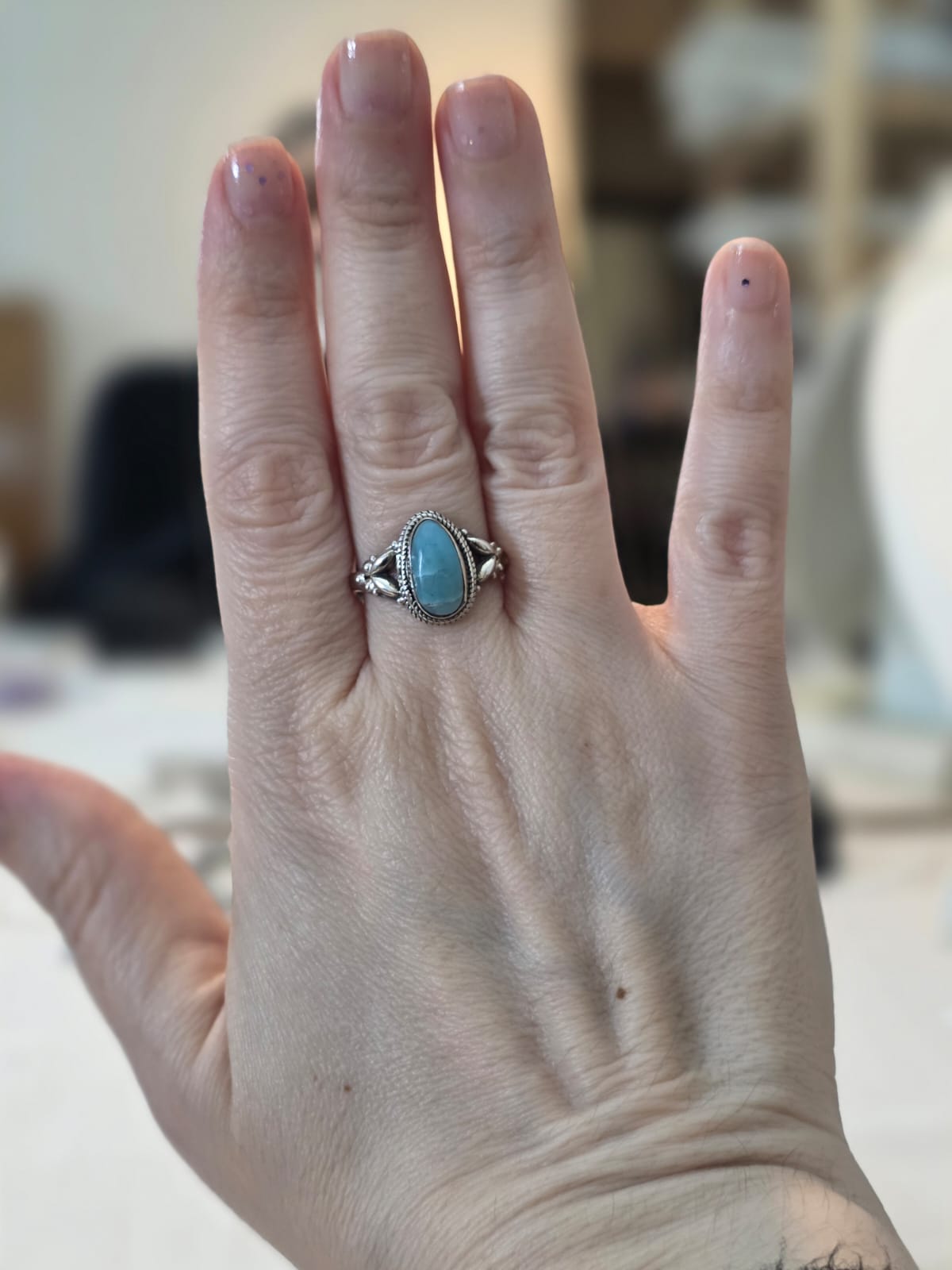 Anel em Prata 925 e Larimar af483
