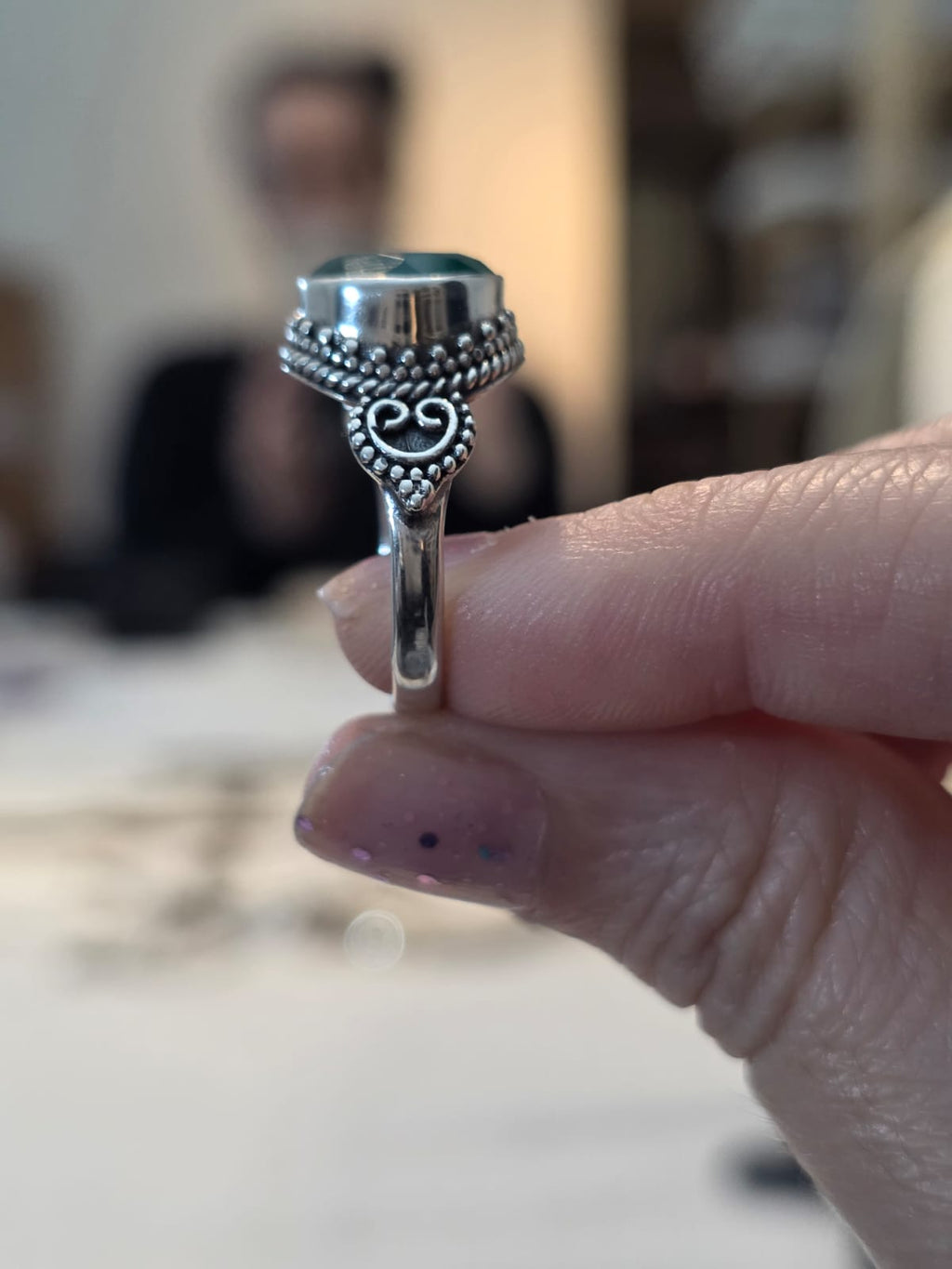 Anel em Prata 925 e Crisoprasio af414