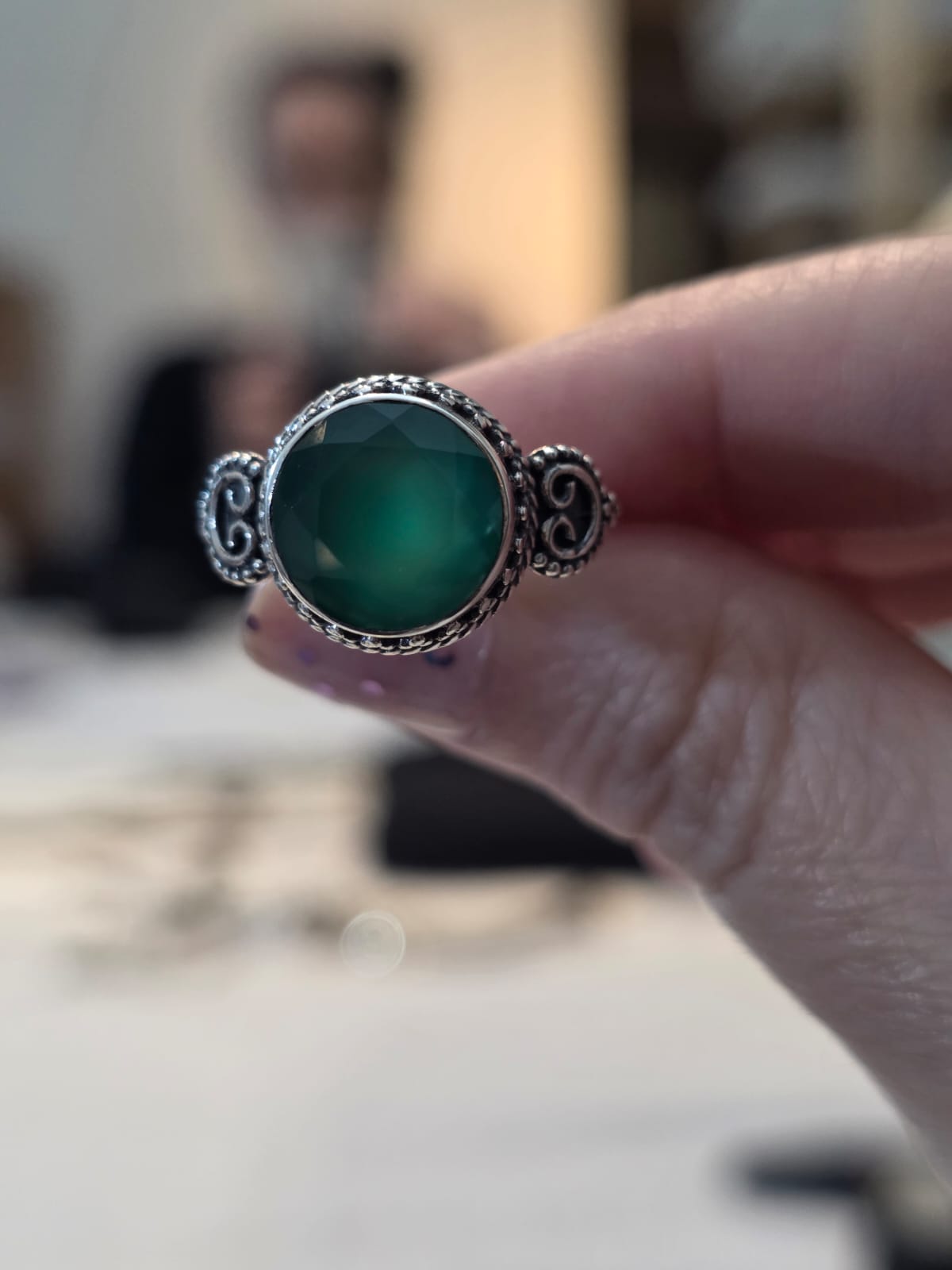 Anel em Prata 925 e Crisoprasio af414