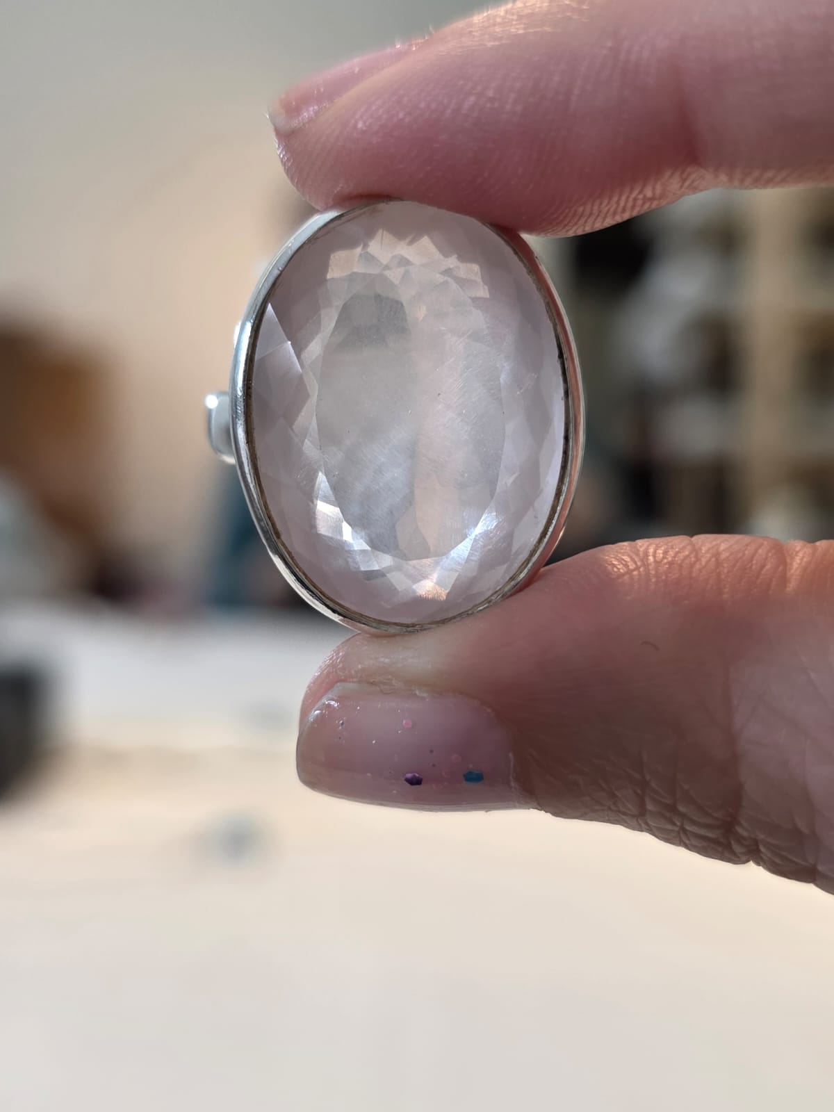 Anel Prata 925 e Cristal de Quartzo Rosa af 562. 