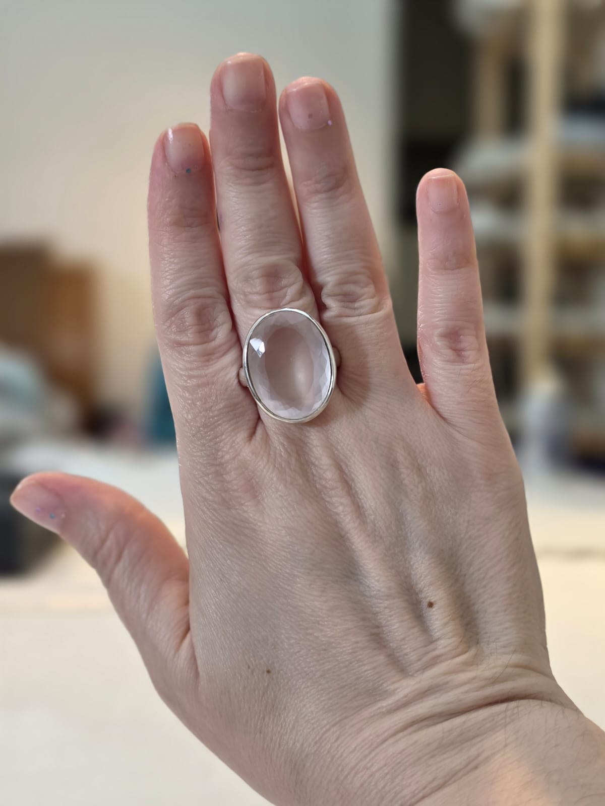 Anel Prata 925 e Cristal de Quartzo Rosa af 562. 