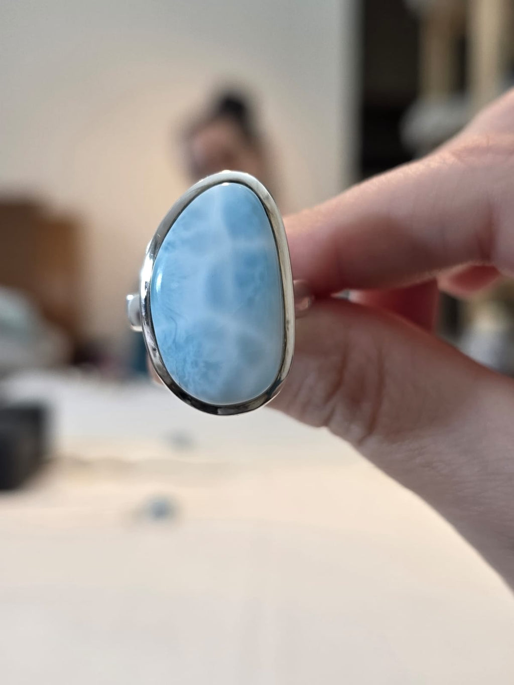 Anel Prata 925 e Larimar af87