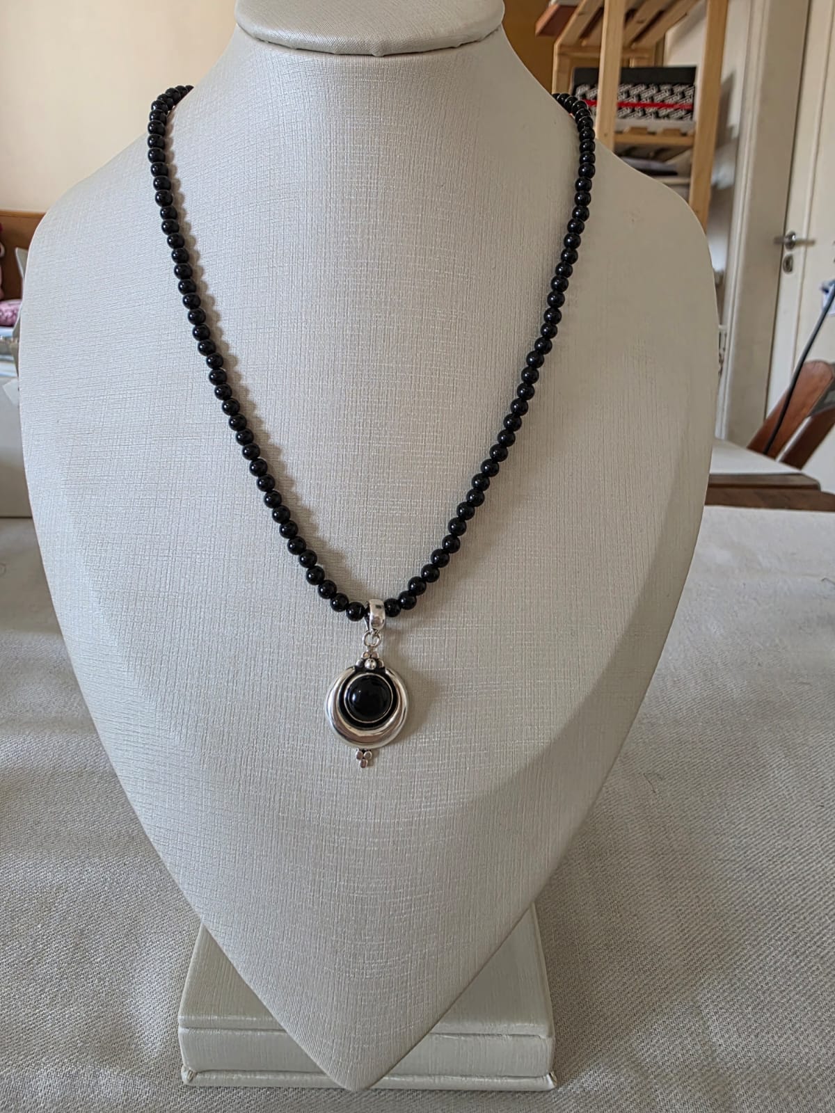 Conjunto Colar em Ágata Negra e Prata 925 3 Pingente em Ônix e Prata 925