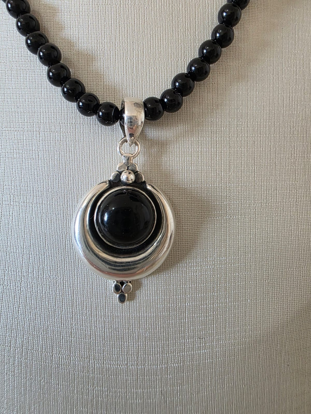 Conjunto Colar em Ágata Negra e Prata 925 3 Pingente em Ônix e Prata 925