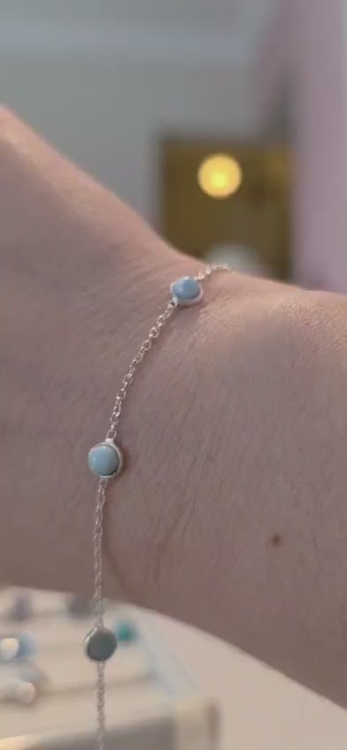 Pulseira em Prata 925 e Pedras Larimar.