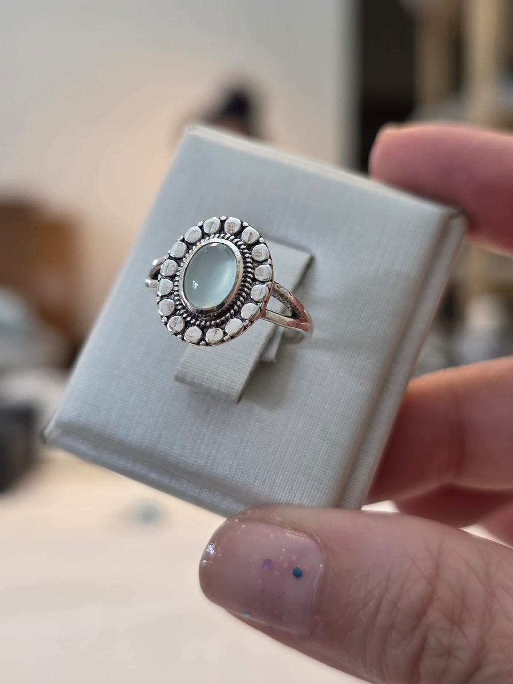 Anel de Prata 925 e Calcedônia Af386d