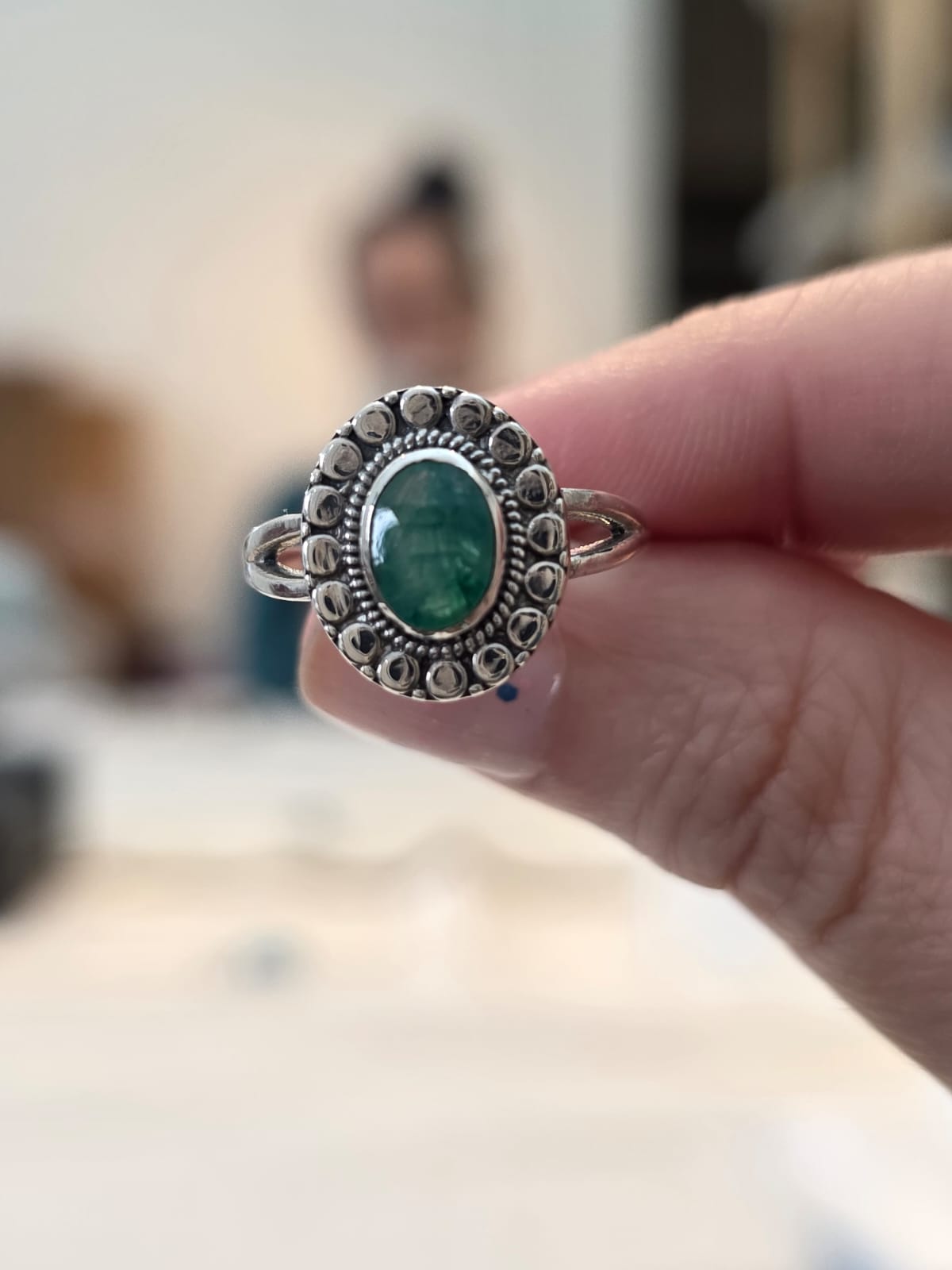 Anel de Prata 925 e Esmeralda Af386b