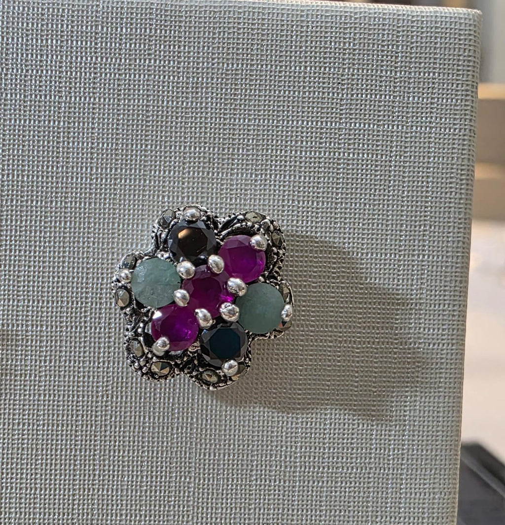 Brinco em Prata 925 e Rubi, Ônix e Esmeraldas bf278