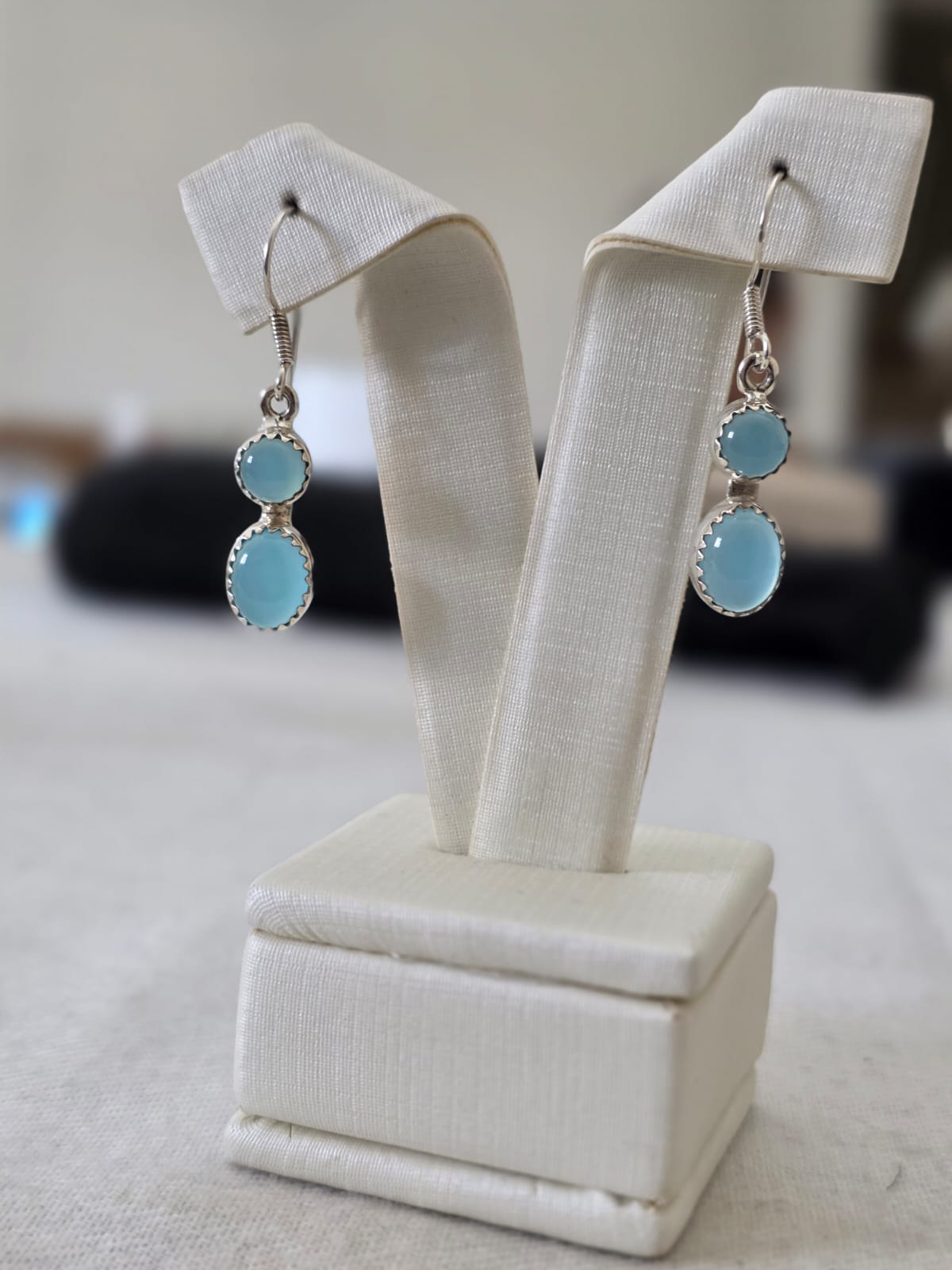 Brinco em Prata 925 e Calcedonia Azul 273