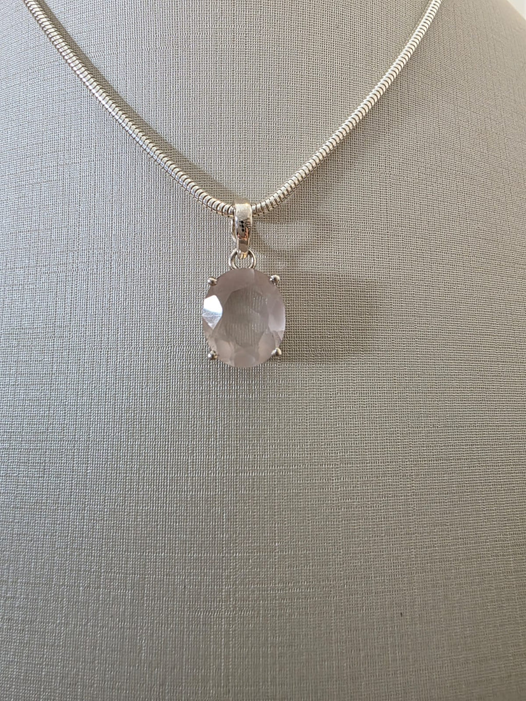 Pingente em Prata 925 e Quartzo Rosa pgt128b