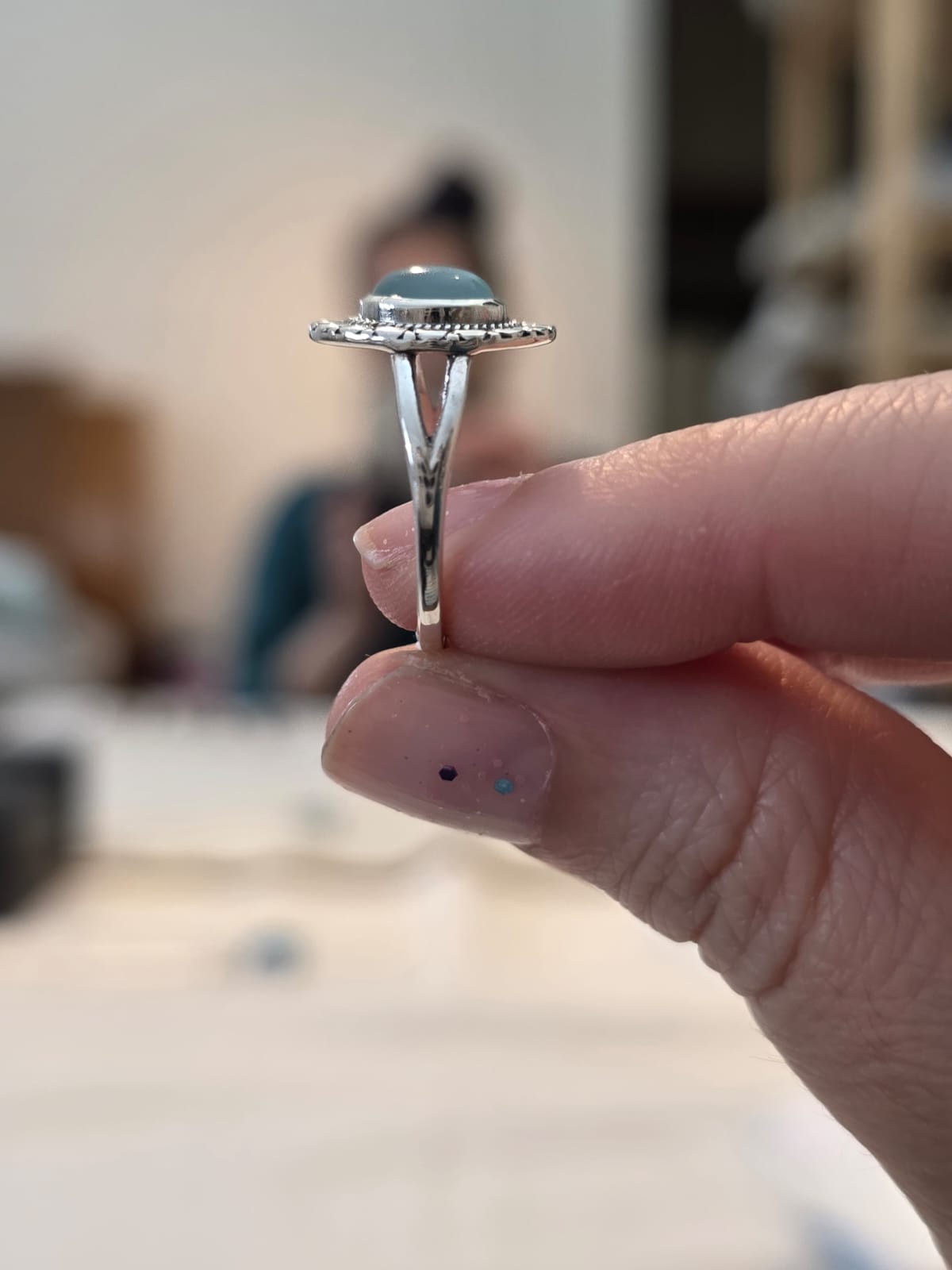 Anel de Prata 925 e Calcedônia Af386d