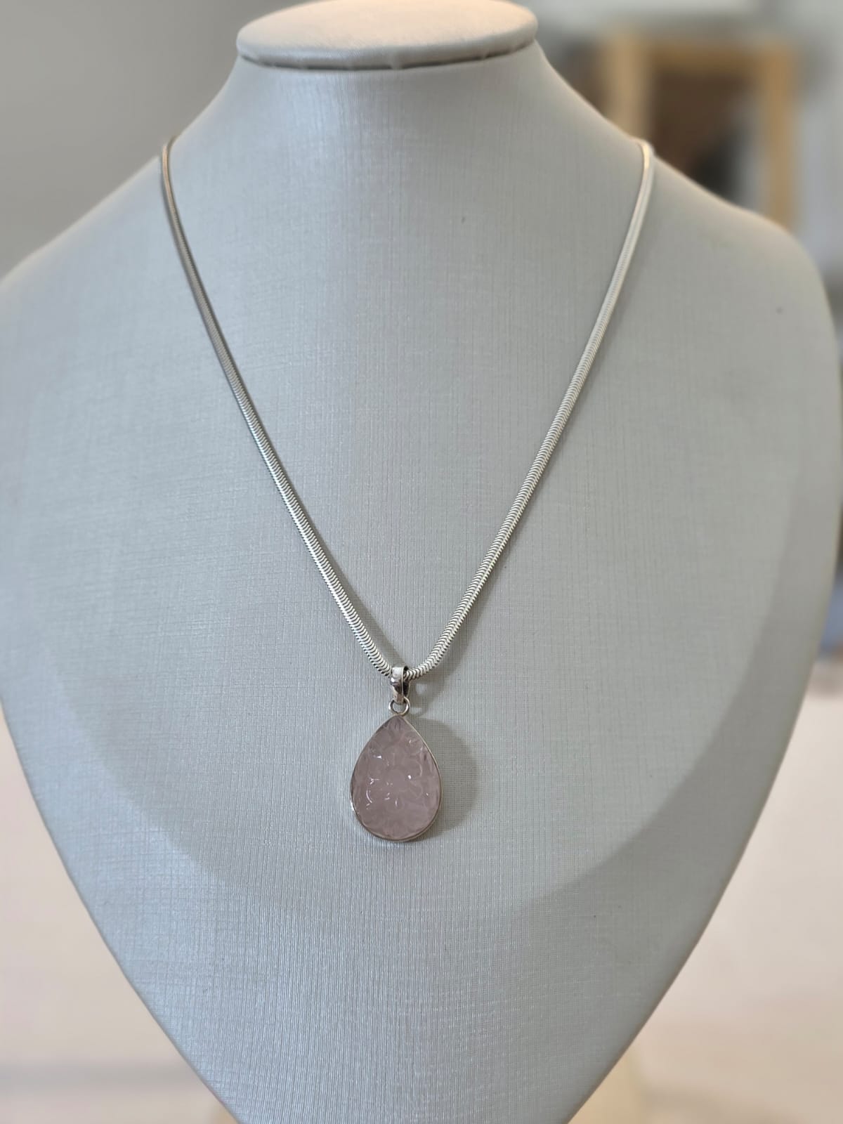 Pingente em Prata 925 e Qtz Rosa pgt113a