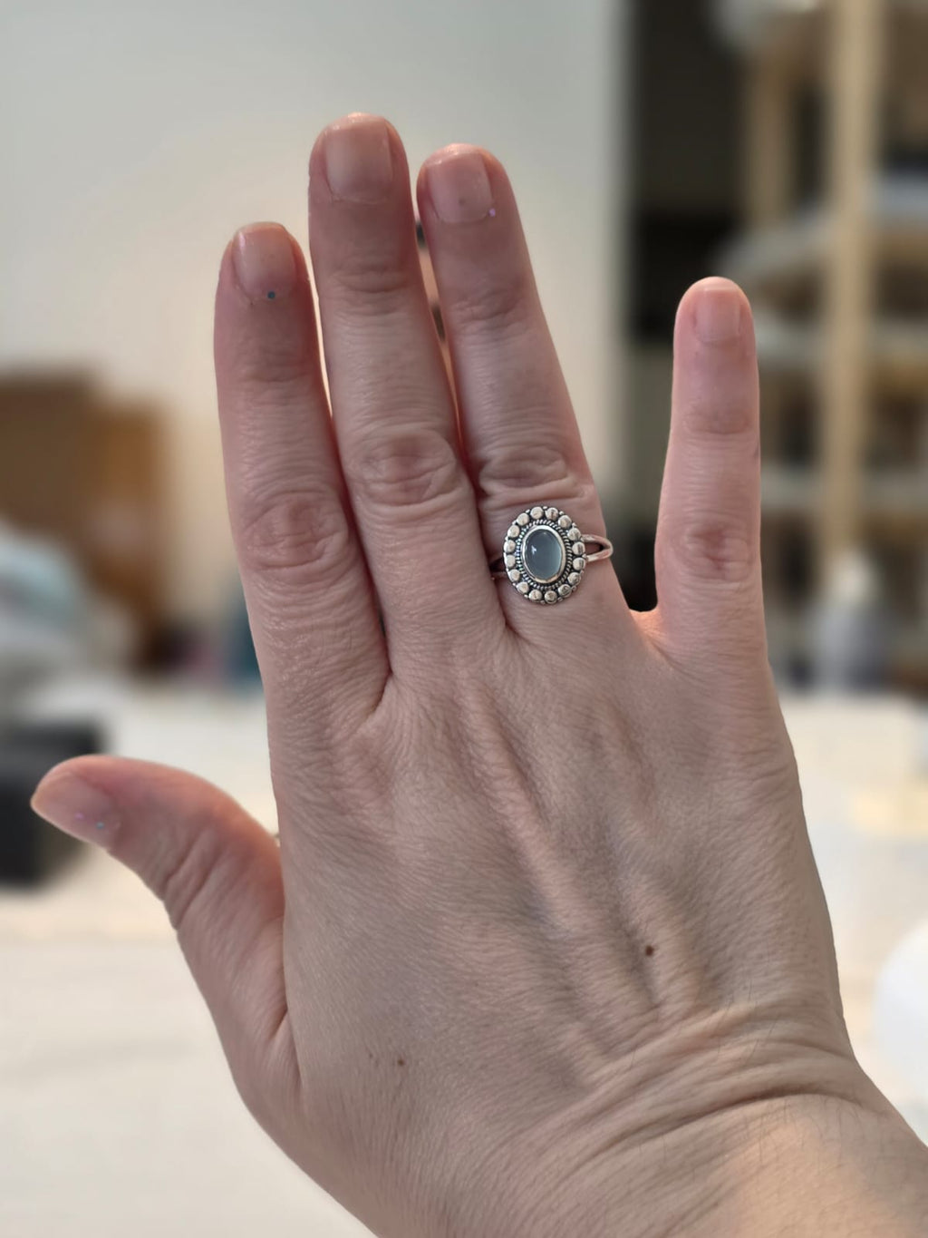 Anel de Prata 925 e Calcedônia Af386d