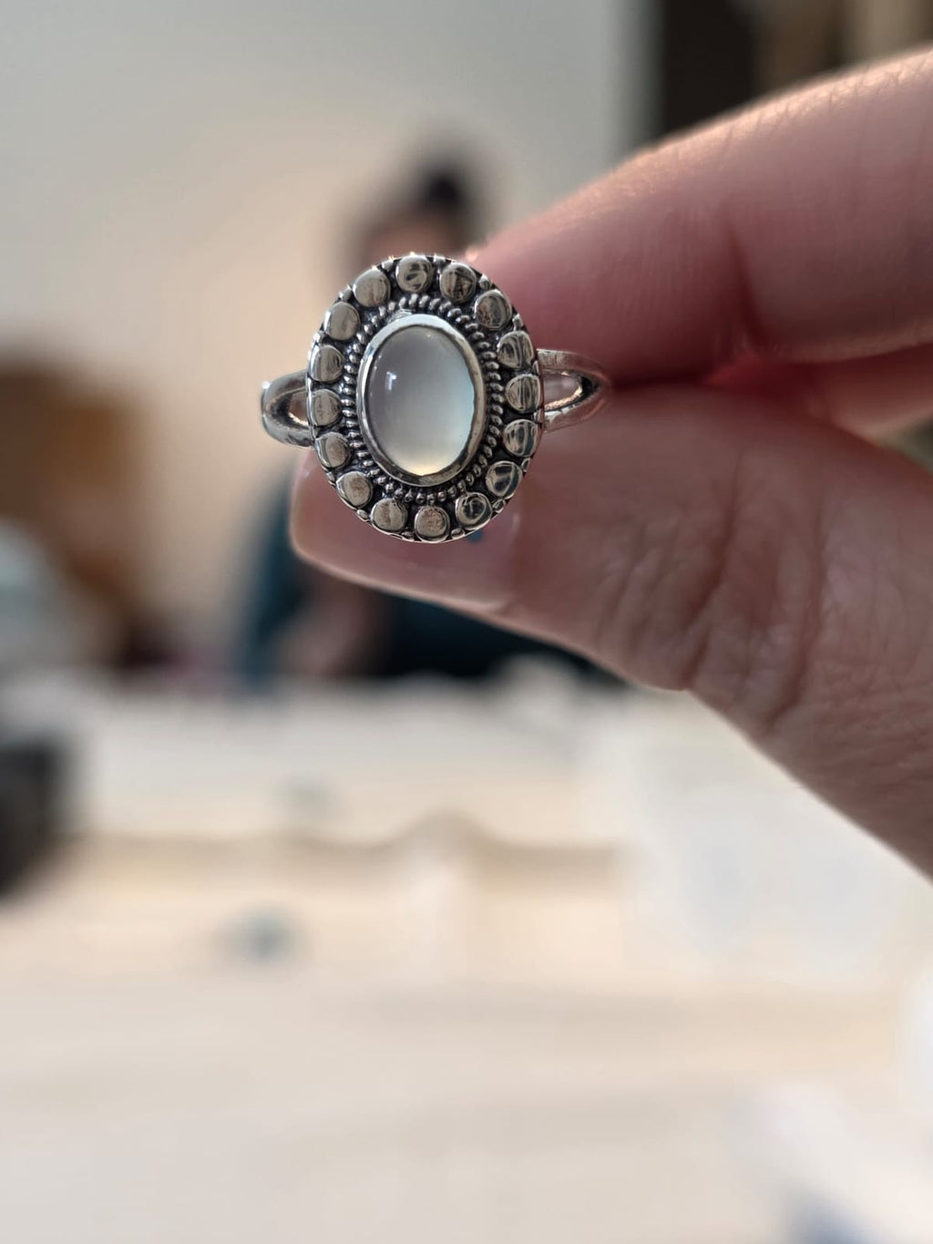 Anel de Prata 925 e Calcedônia Af386d