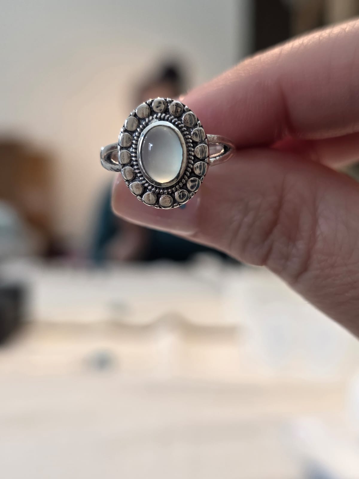 Anel de Prata 925 e Calcedônia Af386d